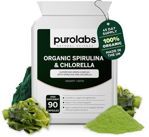 Purolabs Spirulina & Chlorella Capsules – High Strength Spirulina Tablets Alternative for Energy, Detox & Immunity – Clean Formula, Vegan, Non-GMO – 90 Capsules