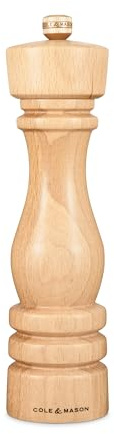 Cole & Mason H233009 London Salzmühle, mit Einstellbarem Mahlwerk, Holz, 22cm, Precision+ mit Keramikmahlwerk, Gewürzmühle, Mühle für Salz