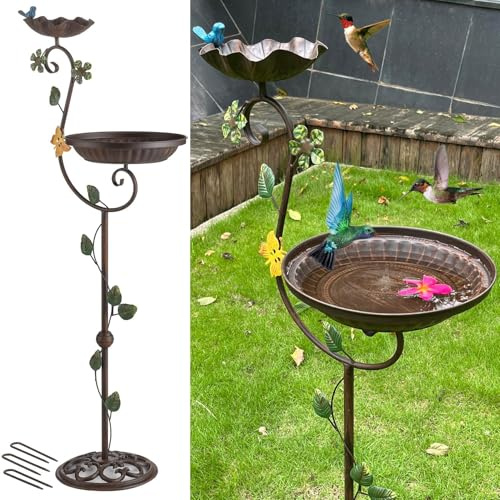 Aifeorzo Vogeltränke aus Metall für den Außenbereich, 111,8 cm Höhe, Gusseisen, Podest, Vogeltränke und Futterspender, Vintage, robuste, robuste Vogeltränke, hohe Florale Akzente, Vogeltränke für