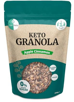 Go-Keto Keto Granola Apple Cinnamon 290g – LowCarb Keto Muesli para un delicioso desayuno keto, con chips de coco, nueces, frutas, semillas de girasol y de calabaza, vegano, sin gluten