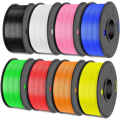 SUNLU 250g*8 PLA Filament Schnell Drucken 1.75 mm, Bündel 3D Drucker Filament, Maßgenauigkeit +/- 0.02 mm, 8 Rollen 0.25kg Spule PLA Filaments (Schwarz+weiß+grün+rot+orange+gelb+rosa+blau)