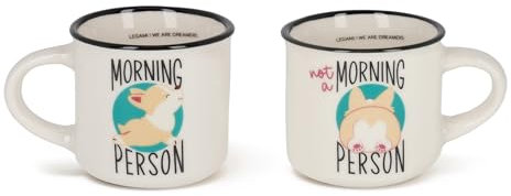 Legami - Tazas de café expreso For Two, juego de 2 tazas de café de porcelana New Bone China, taza de café lavable en lavavajillas, tema Corgi Morning Person, diámetro 5,5 cm, capacidad 50 ml
