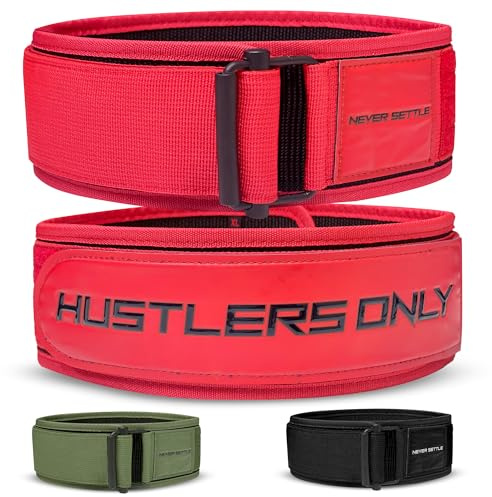 Hustlers endast tyngdlyftningsbälte med snabblåsning för bodybuilding, powerlifting, crosstraining och ryggstödsboll med justerbart metallspänne för män och kvinnor (röd, S)