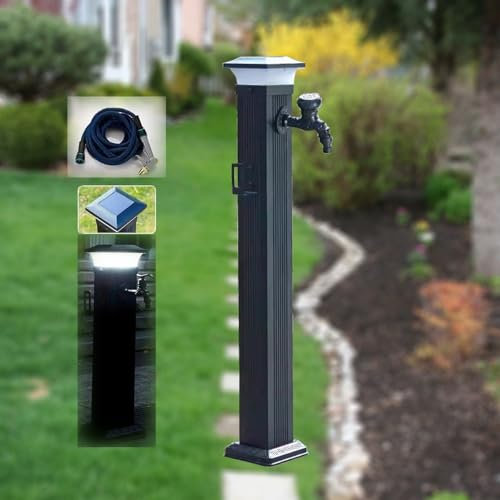 XRRJFYH Fontana da Giardino Esterno Luce LED Solare, Fontanelle da Giardino Fontana da Giardino Esterno Metallo Rubinetto Giardino Ottone (Color : With short faucet+spray gun, Size : 104CM)