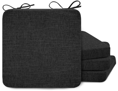 FlyGulls Square Kitchen Chair Cushions with Ties 2 Thick Seat Cushions for Dining Room Chairs Non Slip Chair Pads for Dining Chairs Set of 4 with Machine Washable Cover (40.5x40.5cm/16x16inch) Black