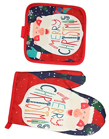 Garneck Insulated Gloves and Mat for Oven Baking Mitten Heat Resistant for Kitchen Cooking and Microwave Use
