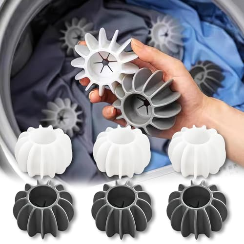 6 Pcs Reusable Laundry Ball White Gray Laundry Dryer Balls for Laundry Clothes Fabrics Reduce Wrinkles Silicone Tidy Clothes Anti Winding