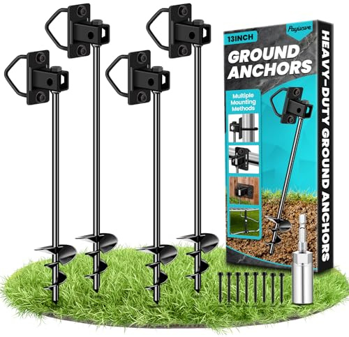 Ground Anchors Screw in Shed Earth Anchors Stakes, Mobile Home Anchor Swing Sets Anchor 3 Wider Spiral Blades for Trampoline Carports(13-4pcs)