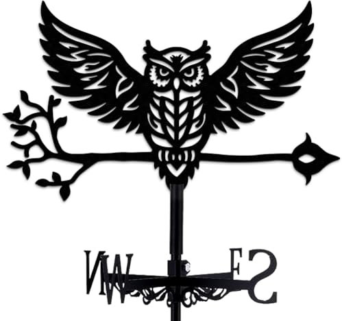 INFUNLY Eulen Wetterfahne Retro Eulen Wetterfahne Aus Metall Eulen Windfahne Tier Schwarzer Wetterhahn Aus Eisen Hohler Windrichtungsanzeiger Für Den Außenbereich Hof Dach Koppel Dekor 14.1x10.65cm