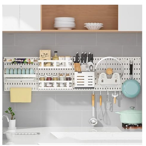 Kit d'organisation murale combinée en panneau perforé, panneau d'affichage mural avec accessoires, panneau de rangement en métal pour bricolage, salle d'artisanat, garage, cuisine, bureau (F