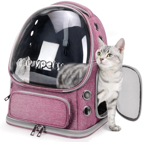 Cawypety Expandable Cat Backpack,Cat Bubble Backpack Carrier for Carrying Cats, Pets and Small Dogs,Airline-Approved,Designed for Travel, Hiking, Walking,Car (Pink.)