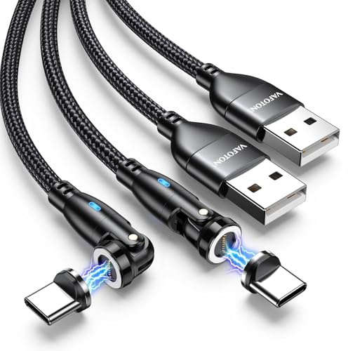 VAFOTON 9Pin Magnet Ladekabel (2Pack 2m+1m), 540 Grad USB Magnetisches Ladekabel, USB zu TypC Magnetkabel, 18W Datenkabel für Typ C Geräte