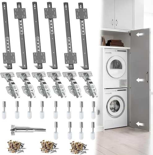 Pisman 24 Inch Pocket Door Slides 6 PCS, Complete Hidden Sliding Hardware Kit for Inset Cabinet Doors, 45lbs Capacity Space Saving Solution for Bulk Kitchen Pantry and Closet Projects