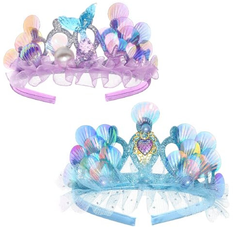 2 Pièces Princesse Tiare Diadème Écailles de Poisson Perle Coquille Diadèmes Thème de Sirène Couronne, Couronne Diadèmes Fille pour Fête d'anniversaire à Thème Fête Costumée