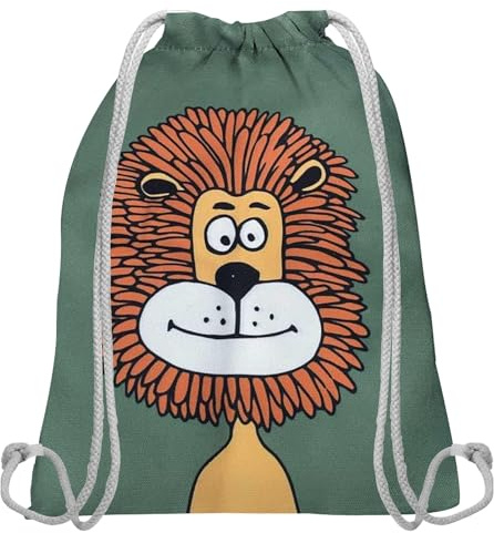CALLYSONIC Turnbeutel Mädchen und Jungen, Leichte und Robuste Turnbeutel Kinder, Sportbeutel Junge, Sportrucksack Kinder, Schwimmbeutel, Niedliches Löwen-Design, für Sport, Schule (Grün-1)