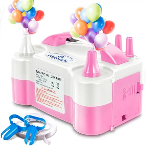 Anordsem Balloon Air Pump Electric: Balloon Inflator Portable for All Balloons at Home - Blower Machine Dual Nozzle for Balloon Arch Kit Stand - Inflation Devices Pink for Party Decoration