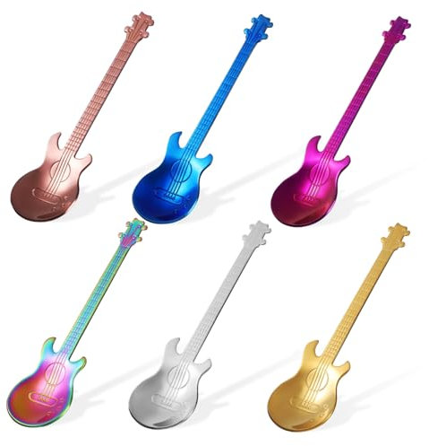 CIYODO 6 Pièces cuillère de guitare cuillère à thé but Musical en forme de guitare petit rétro cuillères à café de guitare cuillères à guitare acier inoxydable 304