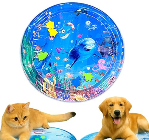Qosigote Hunde Katzen Spiel & Kühl Wassermatte (65cm), Wassermatte Katzen Kratzfest, Sommer Aufblasbare Sensorische Wasserspielmatte, Interaktives Spielzeug für Katzen und Hunde (A)