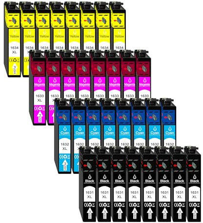 32 XL Druckerpatronen kompatibel mit Epson 16XL T1631 für Epson Workforce WF-2010, WF-2510, WF-2520, WF-2530, WF-2540, WF-2630, WF-2650, WF-2660, WF-2750, WF-2760 (32, Cyan Magenta Yellow Black)