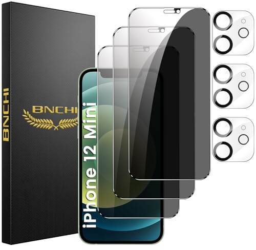 BNCHI 3 Stück für iPhone 12 Mini für Panzerglas Sichtschutz und 3 Stück Kameraschutz, 28° Anti-Spy, Kratzfest, Bläschenfrei 9H Full Screen Displayschutzfolie