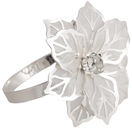 12uds Anillos de Servilleta con Flores de Plata, Servilletero Floral con Adorno Floral Porta Anillos para Bodas Fiestas y Banquetes