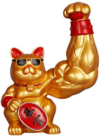 DXEHSEUY Brazo muscular chino de la suerte, figura de gato de la fortuna, brazo agitando para coche, dorado 1