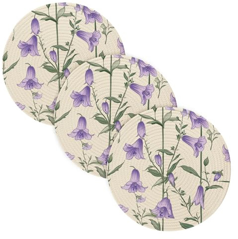 Campanula Rotundifolia Flowers 3 Pcs Trivet Mat for Teapot 15in Heat Resistant Pad Holder Kitchen Countertop Protector
