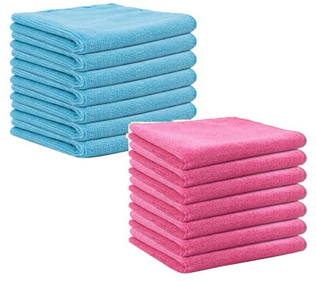 Microfibre Cleaning Cloth, White, Pack of 10, Large Size: 30x30cm. Super Soft Premium Streak Free Washable Cloth Duster for Kitchen, Bathrooms, Surfaces, Mirrors, Car, Motorbike (Blue*5+Pink*5)