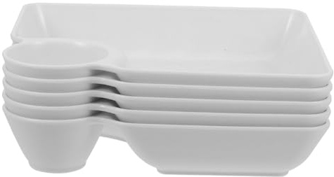 Lot de 5 Assiettes à Sushi Blanches en Plastique avec Compartiment à Sauce