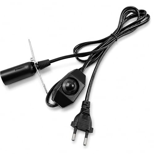 Leloco Lampenfassung E14 mit Kabel 1.8M und Eurostecker, Dimmer Schalter, E14 Fassung mit Kabel, Lampenfassung mit Schalter für Lampenaufhängung, DIY Lampen Papier Leuchten Stern Lampen Schwarz