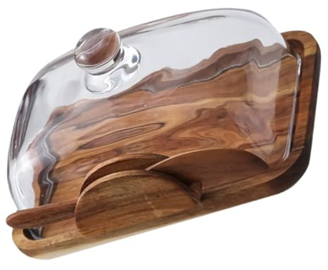 Uonlytech Mantequillera de Madera Natural con Tapa de Vidrio Transparente Caja para Conservar Mantequilla y Queso Tamaño Mediano Adecuado para Cocina y Almacenamiento de Alimentos
