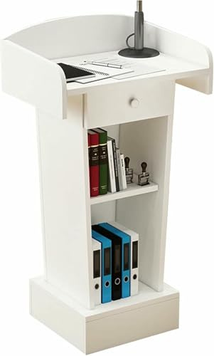 HOTAPEPU Lectern Podium Stand, Lectern Podium Stand,Heavy Duty Lectern Podium, Lecture Presentation Stand with 2 Tier Storage Room & Drawer, Church/Restaurant/Lecture Ha