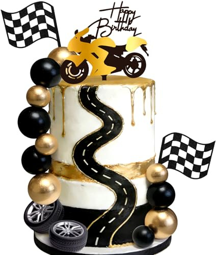 Motorrad Tortendekoration Motorrad Kuchendekoration Schwarz Motorradfahrer Geburtstag für Dirtbike Dekoration