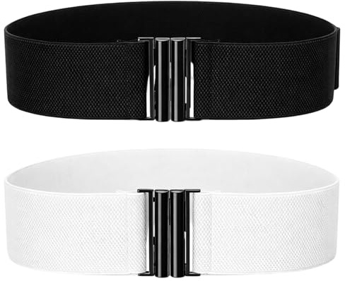 BrKern Taillengürtel Damen, 2 Elastische Gürtel | Breiter Gürtel Für Kleider, Elastischer Gürtel Damen, Schwarz Und Weiß, Universelle Passform, Vielseitige Styling Optionen