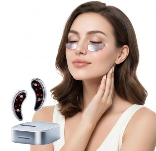 Micmetago Appareil de massage des yeux avec chaleur et fraîcheur, masque oculaire électrique anti-poches et anti-cernes, EMS doux, beauté du contour des yeux pour usage à domicile