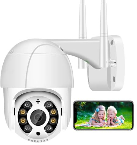 BINGNU Telecamere di sicurezza, Telecamera IP PTZ da 4 MP, videosorveglianza wireless 1080P con rilevamento umano AI, zoom digitale 4X, audio P2P, Wi-Fi, for esterni per la casa(4MP NO SD Card)