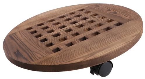 DECOMELODY Bandeja Redonda de Madera Maciza para Macetas Grandes 40 Cm Ruedas Giratorias Base Móvil para Plantas Interior y Exterior Soporte Jardinera Macetero
