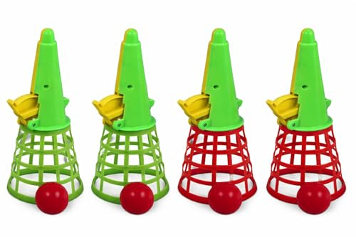 STUWU Fangbecher Spiel 4er Set – Mitgebsel Kindergeburtstag – Fangspiel mit Ball – Geschicklichkeitsspiel Kinder – Partyspiel Outdoor Indoor