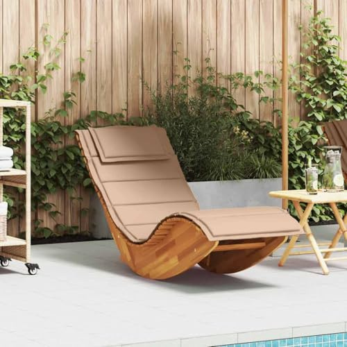 Massbinet Sonnenliege Klappbar Wetterfest Holz Gartenliege Tisch Liegestuhl Verstellbare Rücken- Fußlehne Garten Schaukel-Sonnenliege mit Auflage Massivholz Akazie
