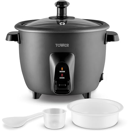 Tower 1L Cup Rice Cooker with Measuring Cup & Spoon, 400W, Black, T19060BLK