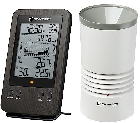 Bresser Wetterstation Funk mit Außensensor WTW Profi Regenmesser in Holzoptik