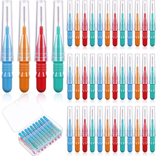 Interdentalbürste Zahnstocher Zahnseide Kopf Dental Zahnbürste Oral Zahnseide Zahnstocher Reiniger Zahnreinigung Werkzeug mit Aufbewahrungsbox, Rot, Blau, Grün, Orange (40)