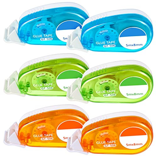 Auidy_6TXD 6 Stück Doppelseitiges Klebeband Roller, Kleberoller Permanent Adhesive Tape Pen für Basteln, Kartenherstellung, Bullet Journal und Scrapbooking