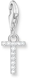 THOMAS SABO Charm-Anhänger Buchstabe T mit weißen Steinen Silber 925 Sterlingsilber