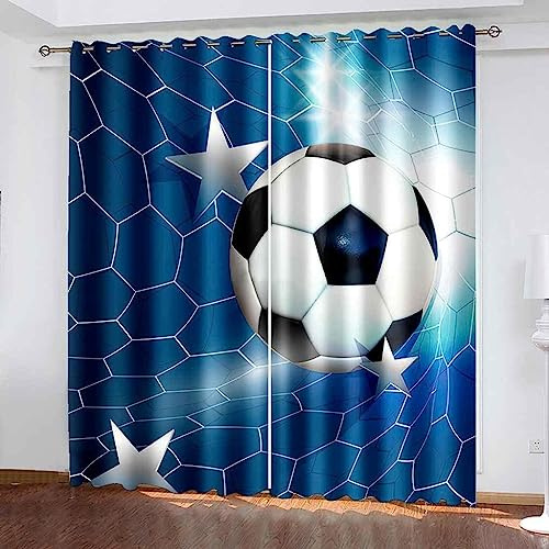Ojal Cortinas Opacas Fútbol Deportivo Cortina De Anillo con Ojales De Impresión Digital 3D - para Dormitorio Cocina Sala De Estar Ventana De Niño Ni