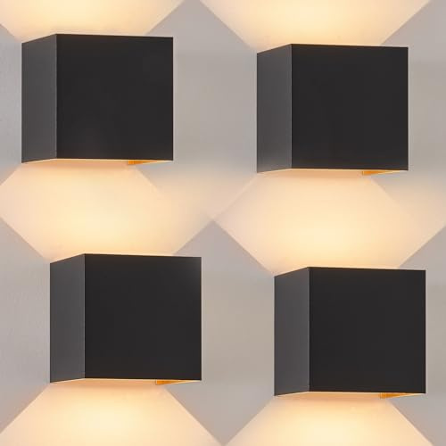Kowanie Wandleuchte Aussen LED Wandlampe innen: 4er Set Außenwandleuchten | Schwarz Gold Up Down Außenlampe Wand 5W Wasserdicht Wandbeleuchtung einstellbar 3000K Außenleuchte für Huaswand Garten