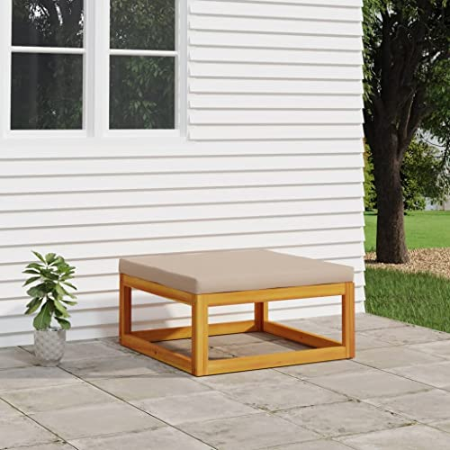 ZEYUAN Gartenhocker mit Kissen Taupe Massivholz Akazie, Hocker Outdoor, Gartenmöbel, Sitzhocker, Beistelltisch Outdoor, Blumenhocker, Pflanzen Hocker