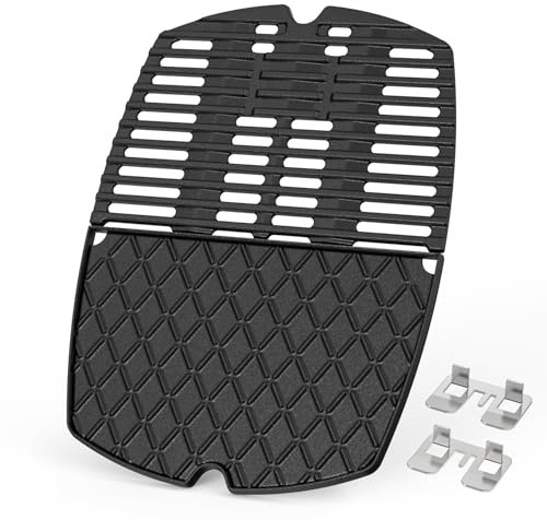 onlyfire Gusseisen Grillroste und Grillplate für Weber Q100 Q1000 Q120 Q1200 Q140 Q1400 Gasgrill, Ersatzteile für Weber 7644/6558, 32 x 21,3CM Grillpfanne, 2er-Pack