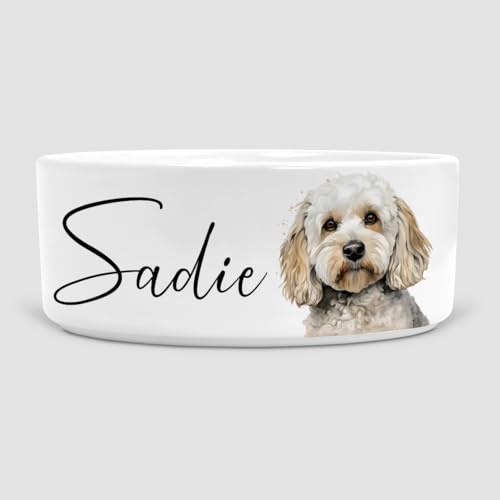Personalised White Cockapoo Ceramic Dog Bowl