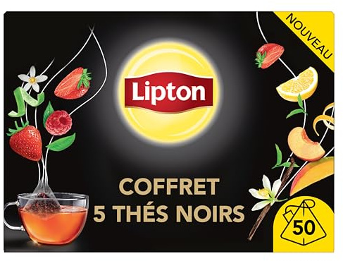 Lipton Sensations Coffret Thés Noirs Aromatisés, 50 Sachets Pyramid | Assortiment de thés noirs aromatisés, sachets pyramid pour infusion optimale, idéal cadeau, saveurs variées, qualité premium